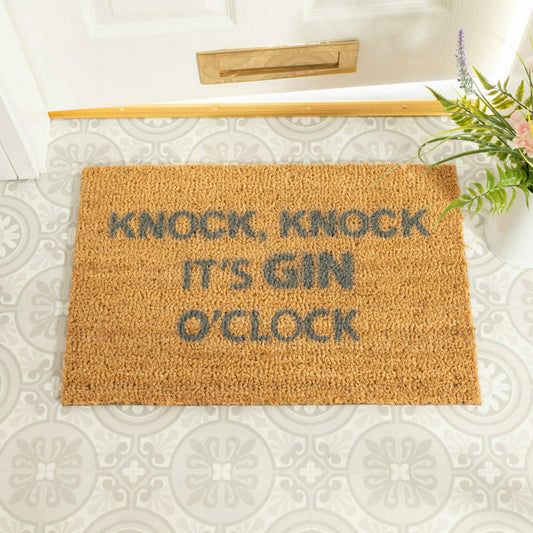 Artsy Doormats Knock Knock It's Gin O'Clock Grey Doormat