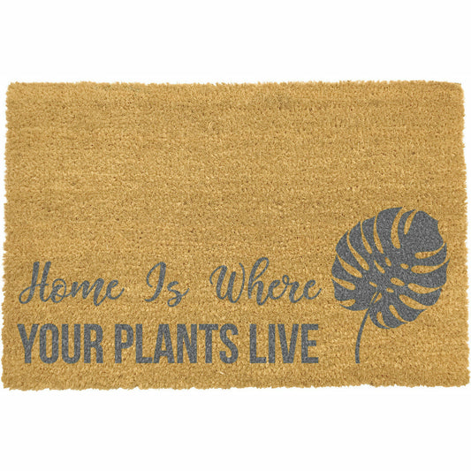 Artsy Doormats Home is where your plants live grey doormat
