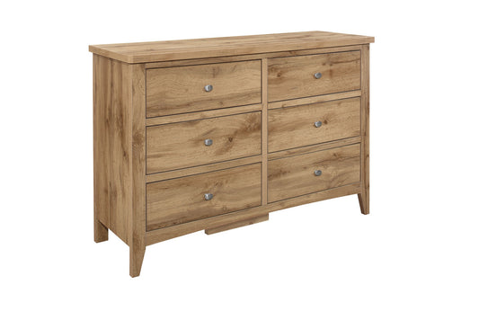 Hampstead 6-Drawer Chest: Classic Design, Rustic Wood Grain, Particleboard Construction with Laminated Finish