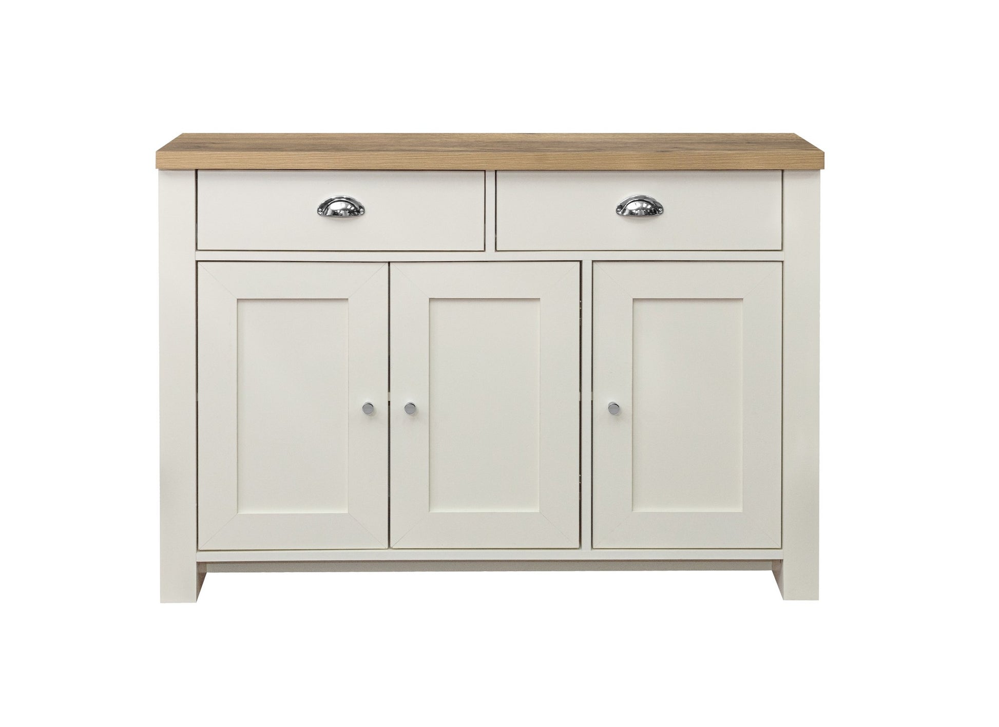 Highgate 3 Door 2 Drawer Sideboard - Classic Farmhouse Inspired, Modern Practical Affordable Furniture with Stylish Silver Handles, Ideal for Living or Dining Room Storage