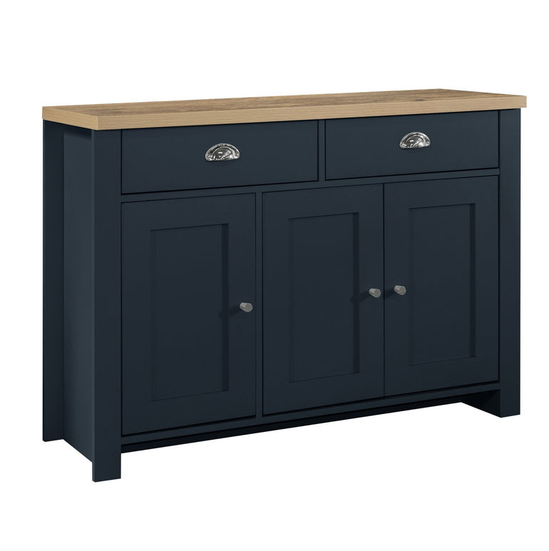Highgate 3 Door 2 Drawer Sideboard - Classic Farmhouse Inspired, Modern Practical Affordable Furniture with Stylish Silver Handles, Ideal for Living or Dining Room Storage