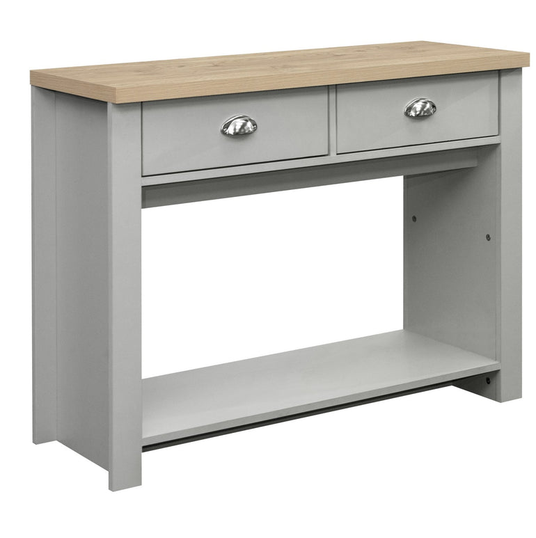 Highgate 2 Drawer Console Table - Classic Farmhouse Inspired, Modern Practical Affordable Furniture with Stylish Silver Handles, Large Shelf Storage, Ideal for Hallways