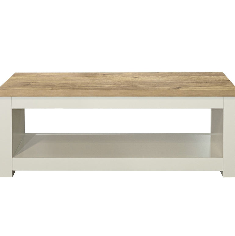 Highgate Coffee Table: Classic Farmhouse-Inspired, Modern Practical Design with Stylish Silver Handles and Lower Storage Shelf