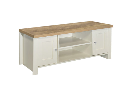 Highgate Large TV Unit - Classic Farmhouse Inspired, Modern Practical Affordable Furniture with Stylish Silver Handles, 2 Shelves, 2 Drawers, Ideal for 55" TV