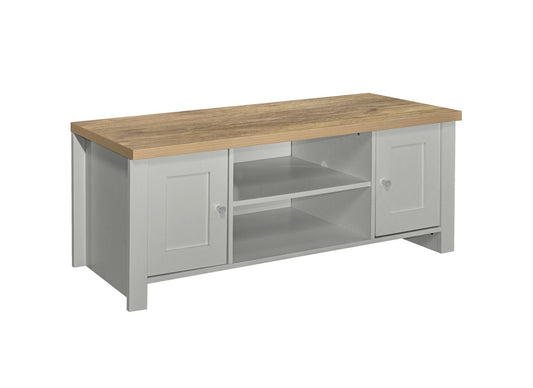 Highgate Large TV Unit - Classic Farmhouse Inspired, Modern Practical Affordable Furniture with Stylish Silver Handles, 2 Shelves, 2 Drawers, Ideal for 55" TV