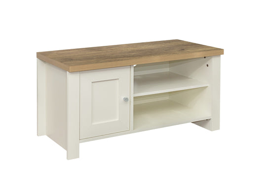 Highgate Farmhouse-Inspired Small TV Unit with Silver Handles, 2 Shelves and Large Drawer, Suitable for up to 55" TV