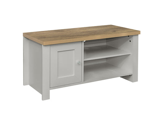 Highgate Farmhouse-Inspired Small TV Unit with Silver Handles, 2 Shelves and Large Drawer, Suitable for up to 55" TV
