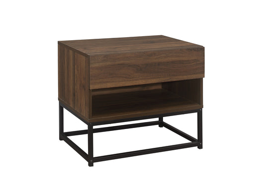 Houston 1 Drawer Bedside - Modern, Sophisticated Walnut Effect Wood and Metal Design with Internal Shelf