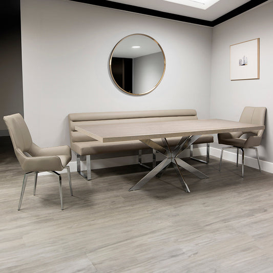 Dining Set - 1x 2.2m Dining Table, 1x 2.2m Dining Bench with Back in Taupe & 2 x CH56-TP-1 Swivel Chairs