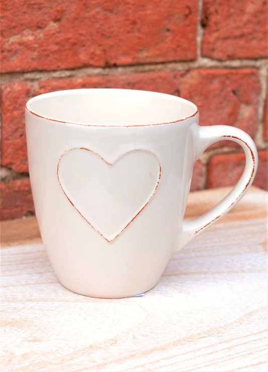 Ceramic Cream Heart Embossed Mug