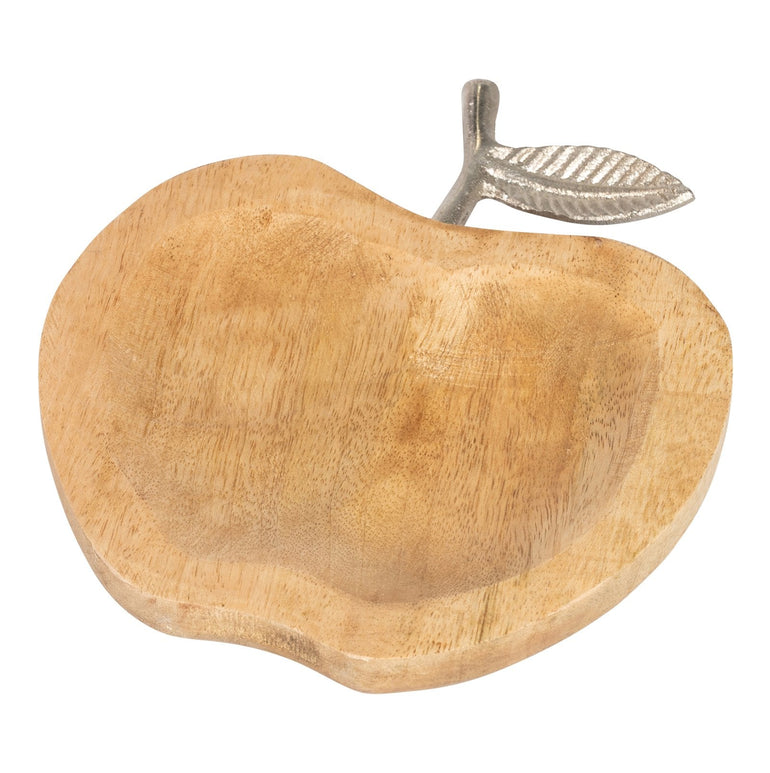 Wooden Apple Designed Tray with Silver Leaf - Large