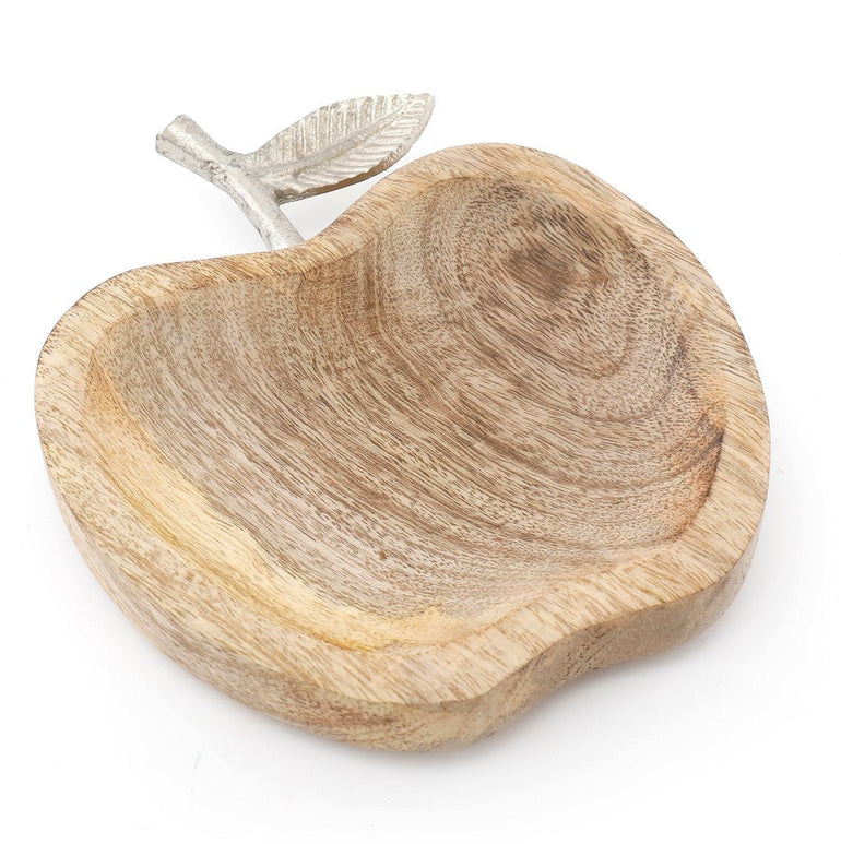 Wooden Apple Designed Tray with Silver Leaf - Large