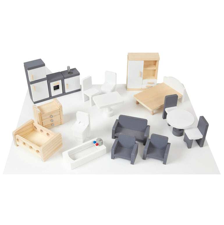 Contemporary Dolls House With 18 Handcrafted Wood Furniture