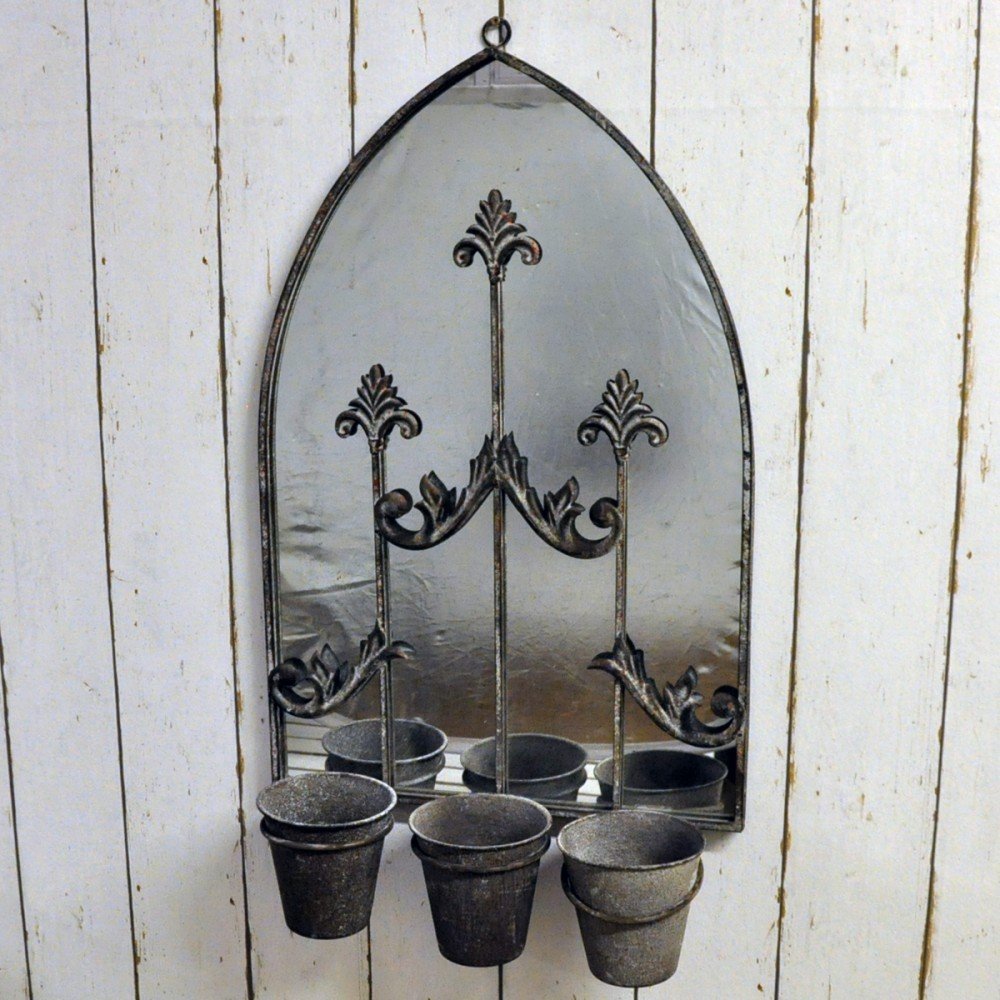Rusty Wall Mirror With Triple Planter