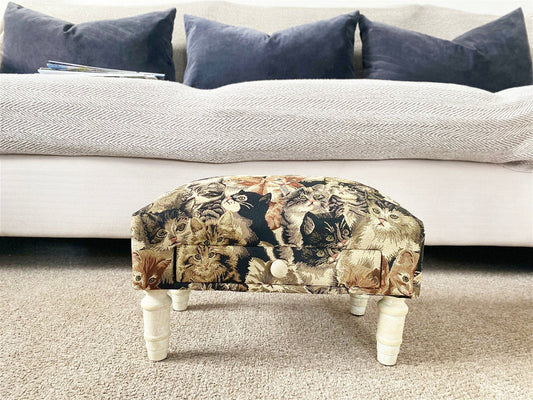Cat Fabric Footstool with Drawer