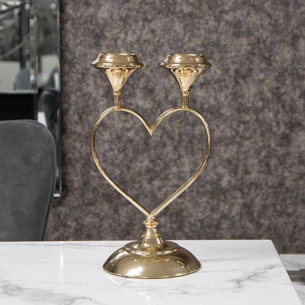 Mint Homeware - Heart Shaped Gold Plated & Glass Candle Holder