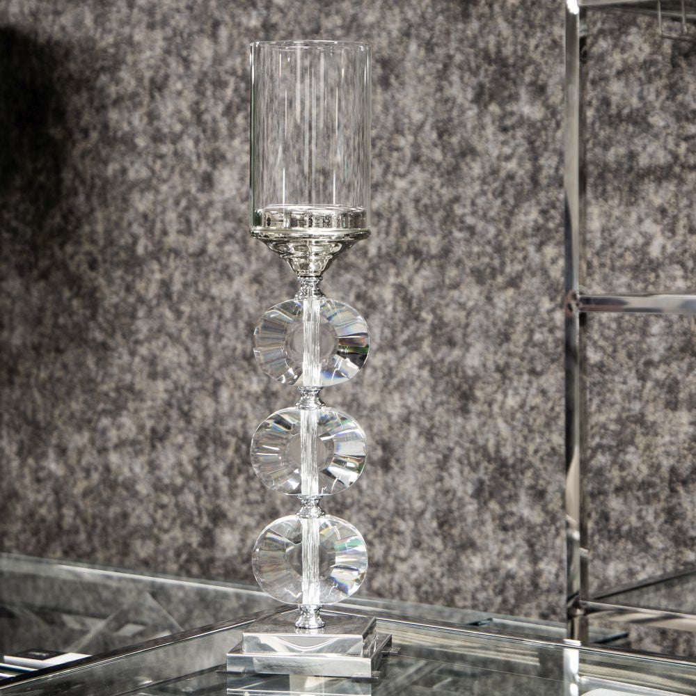 Mint Homeware - Nickel Plated, Crystal & Glass Candle Holder - Large
