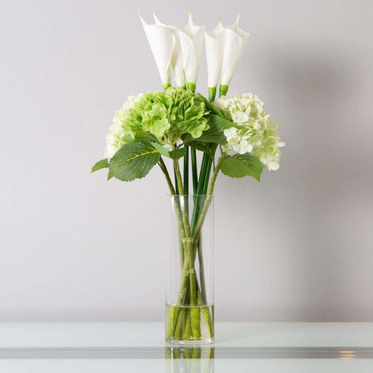 Mint Homeware - Calla Lilies and Hydrangeas in Glass Vase