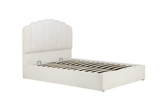 Monaco Ottoman Bed with Contemporary Fan-Shaped Headboard, Super Soft Teddy Bear Fabric, and Sprung Slatted Base for Maximum Comfort