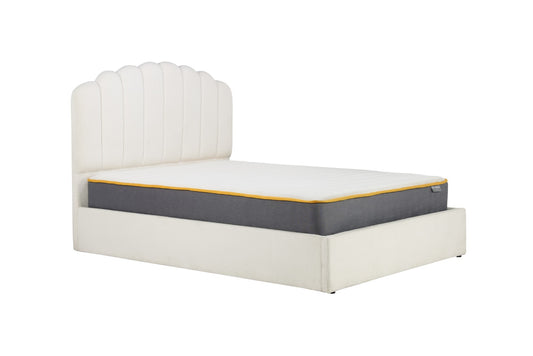 Monaco Ottoman Bed with Contemporary Fan-Shaped Headboard, Super Soft Teddy Bear Fabric, and Sprung Slatted Base for Maximum Comfort