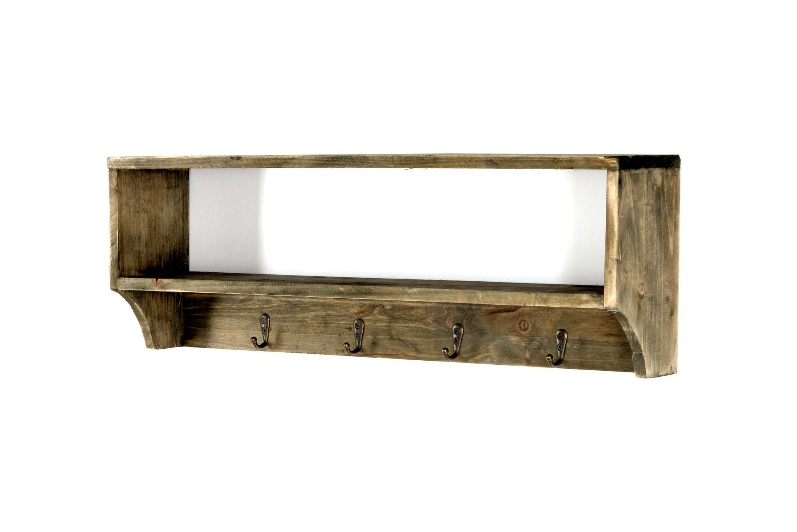 Wooden Wall Shelf with 4 Hooks 54 x 10 x 18 cm