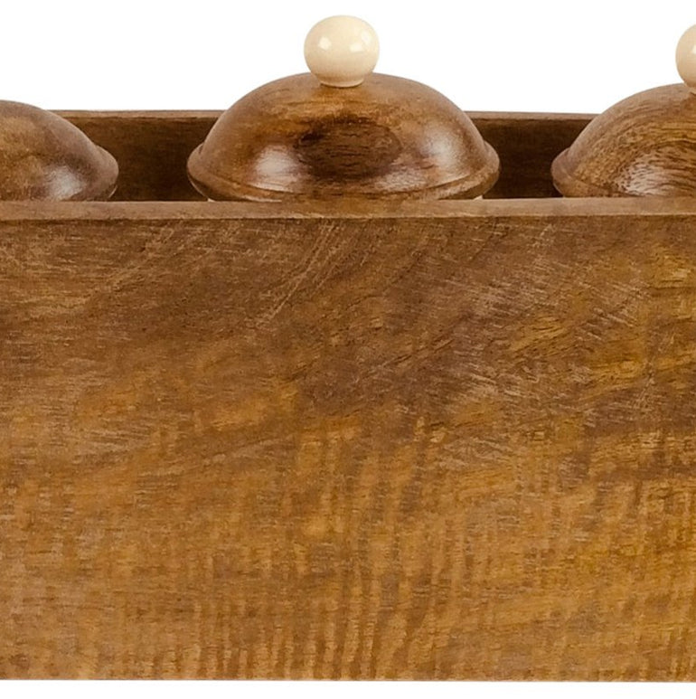Wooden Rack with 3 Ceramic Jars