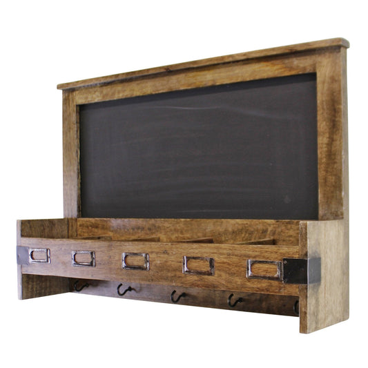 Mango Wood Blackboard With 5 Storage Slots & Key Hooks