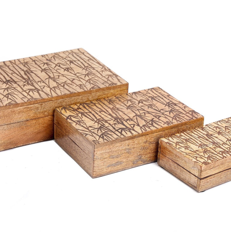 Bamboo Carved Boxes Set of Three