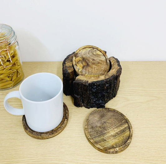 Set of 6 Coasters With a Bark Holder 15cm