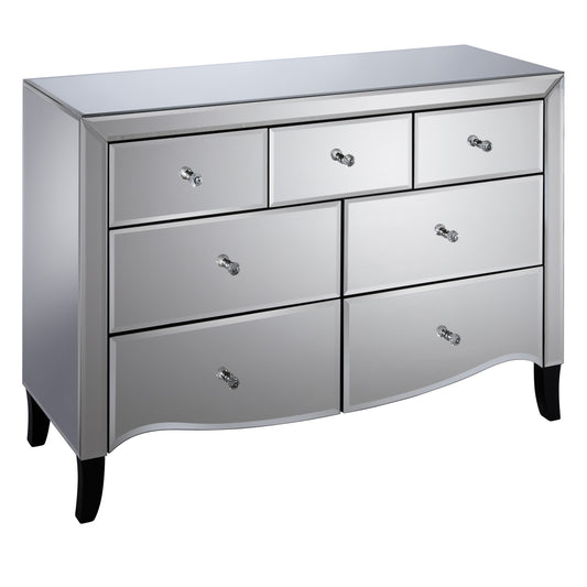 Birlea Palermo Range: Pre-Assembled 3 Over 4 Chest with Mirrored Finish, Bevelled Edges and Mock Crystal Handles