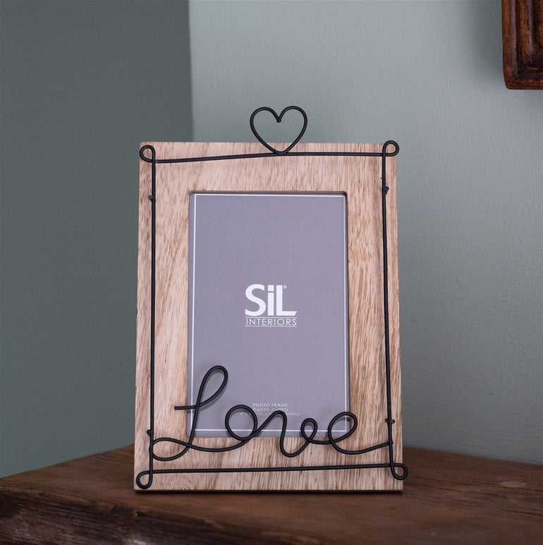 Wooden Photo Frame with Black Wire Love Script 4x6