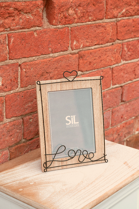 Wooden Photo Frame with Black Wire Love Script 4x6"