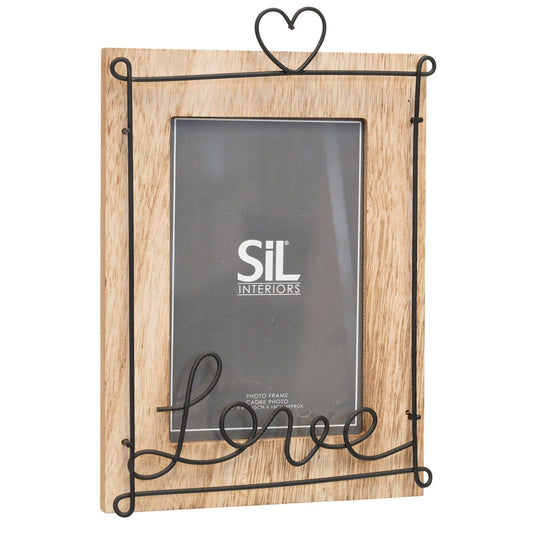 Wooden Photo Frame with Black Wire Love Script 4x6"