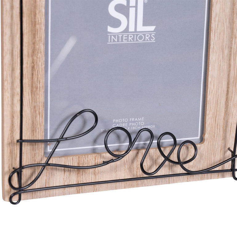 Wooden Photo Frame with Black Wire Love Script 5x7