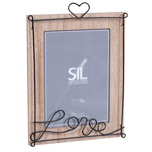 Wooden Photo Frame with Black Wire Love Script 5x7"