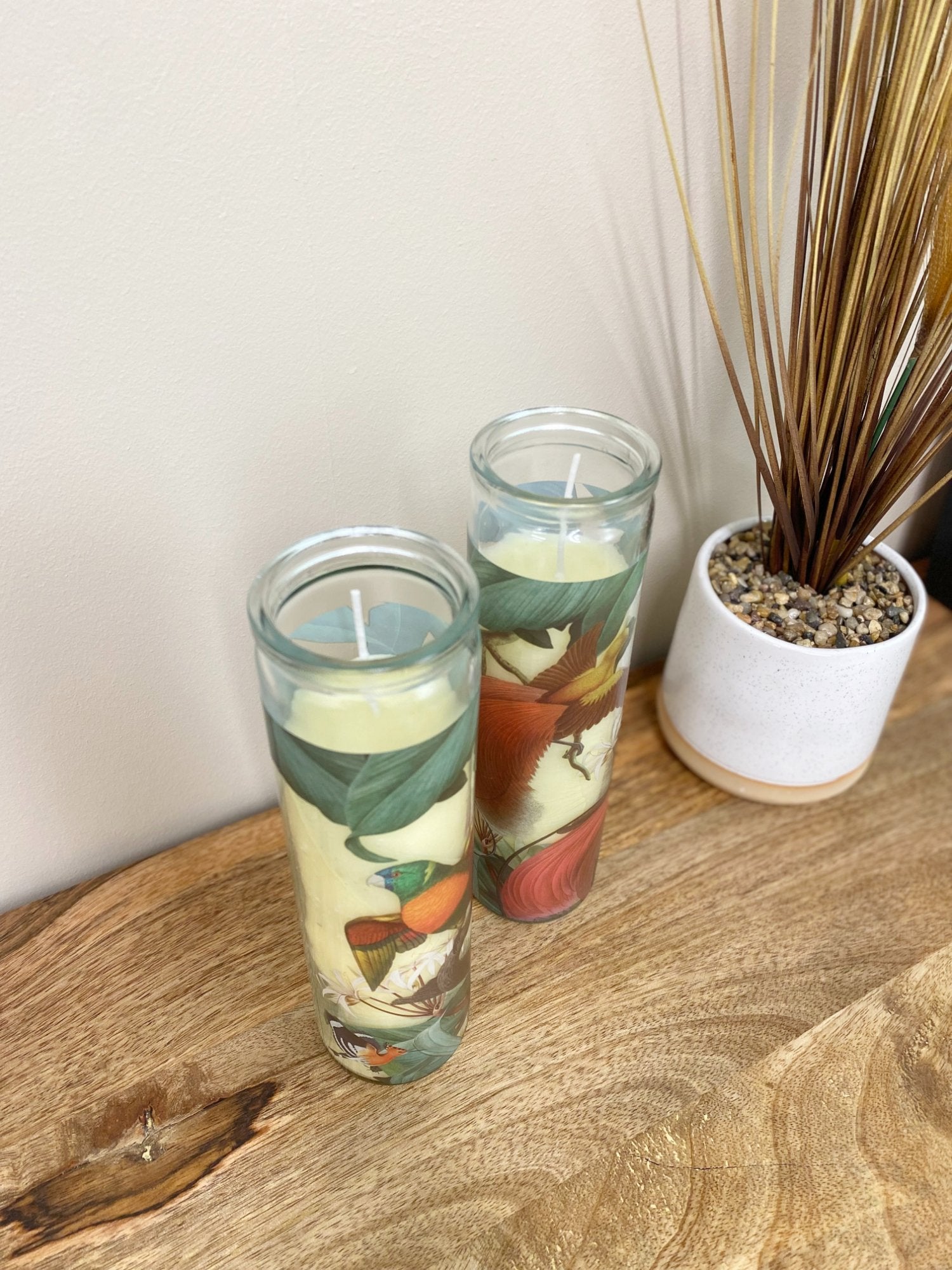Bird Of Paradise Glass With Candle, Set of Two
