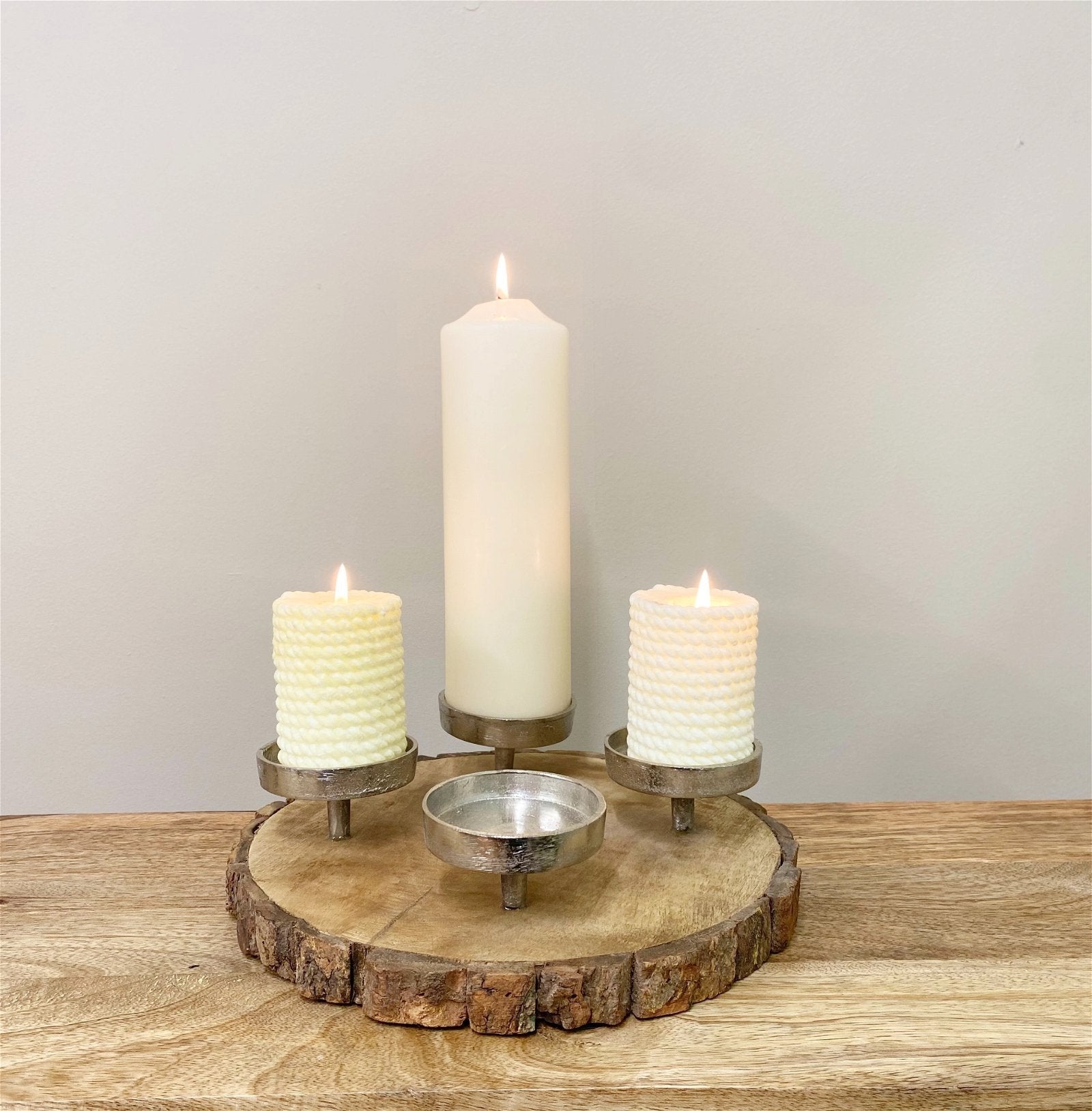Candle Holder On Wooden Base 28cm