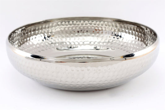 Silver Metal Shallow Bowl with Hammered Detail Large