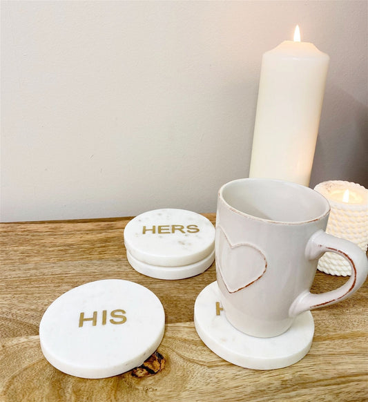 Four 'His' & 'Her' White Marble Coasters