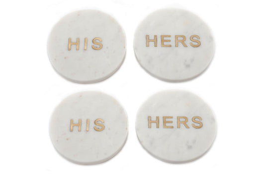 Four 'His' & 'Her' White Marble Coasters