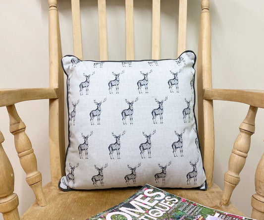 Grey Scatter Cushion With A Stag Print Design