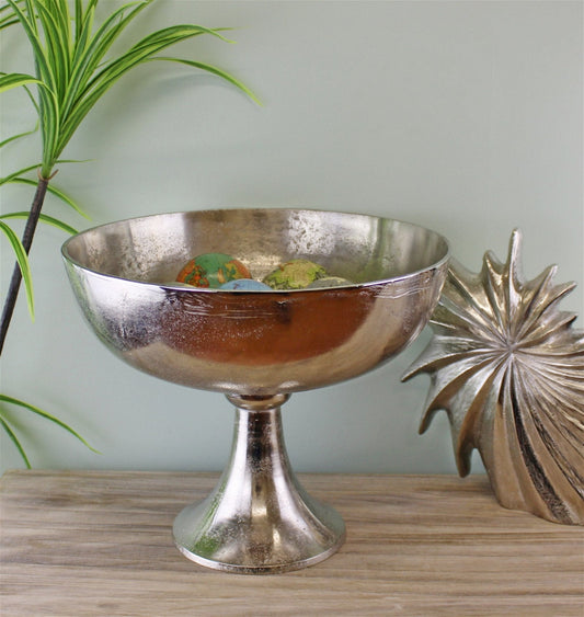 Silver Metal Bowl On Stand, 35x29cm