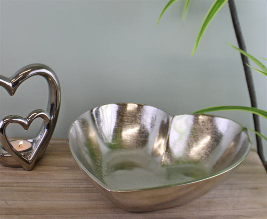 Silver Metal Heart Shaped Decorative Bowl