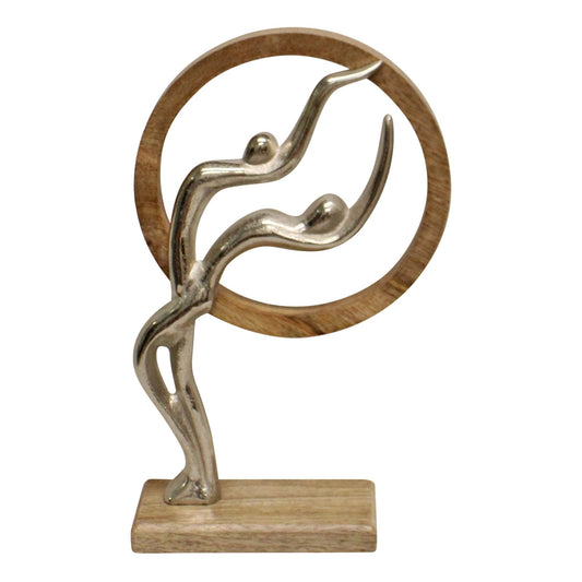 Abstract Ornament, Silver Couple In Wooden Circle, 31cm.