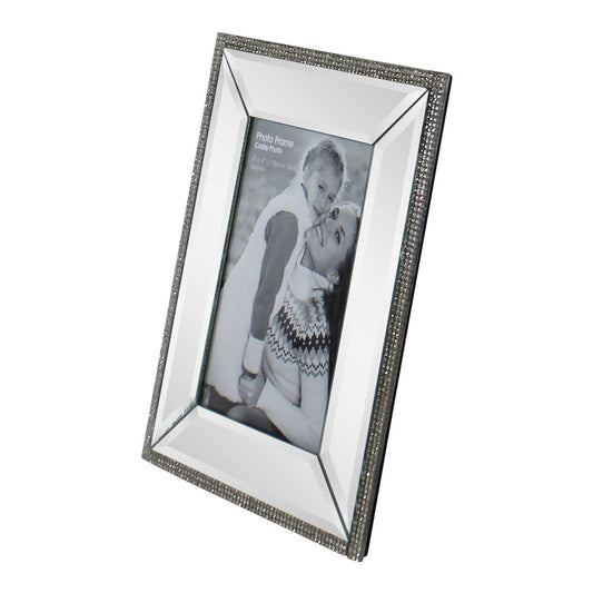 4 x 6 Mirrored Freestanding Photo Frame With Crystal Detail