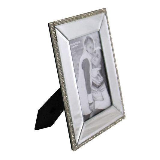 4 x 6 Mirrored Freestanding Photo Frame With Crystal Detail