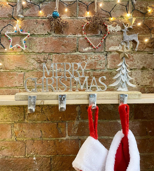 Silver Metal 4 Hook Christmas Stocking Hanger & Tree