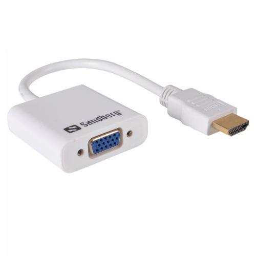 Sandberg HDMI Male to VGA Female Converter Cable, 25cm, White, 5 Year Warranty All Homely