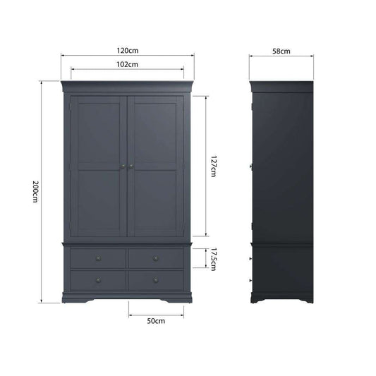 SW Bedroom Dark Grey - 2 Door 4 Drawer Wardrobe