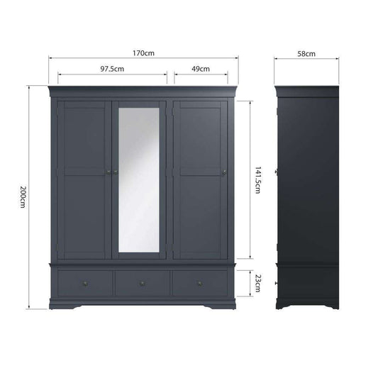 SW Bedroom Dark Grey - 3 Door Wardrobe